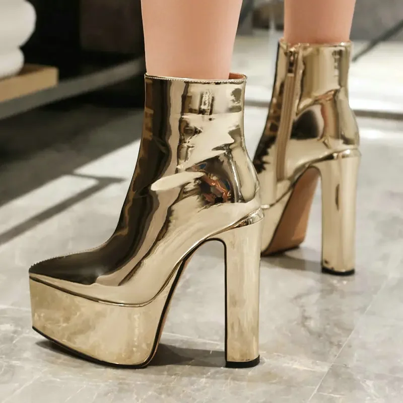 Chelsea Boots Suede - Couro de patente brilhante ouro preto