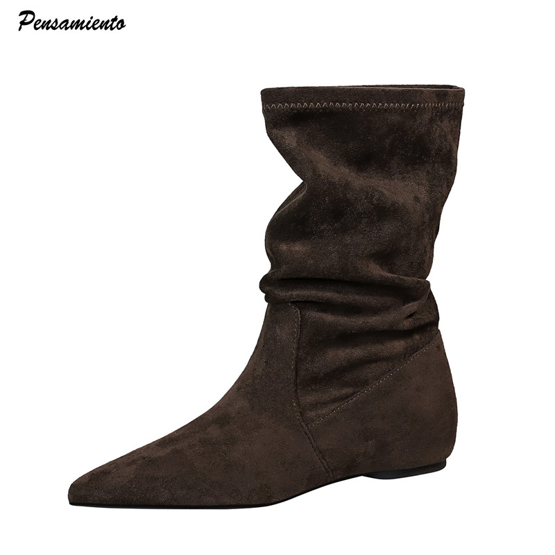 Chelsea Boots Suede - Moda plissada designer falso camurça botas