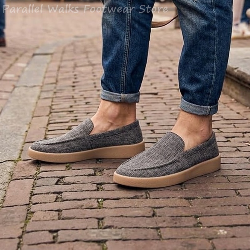 Boat Shoe Leather - Mocassins Masculinos de Lona Slip-On, Sapatos