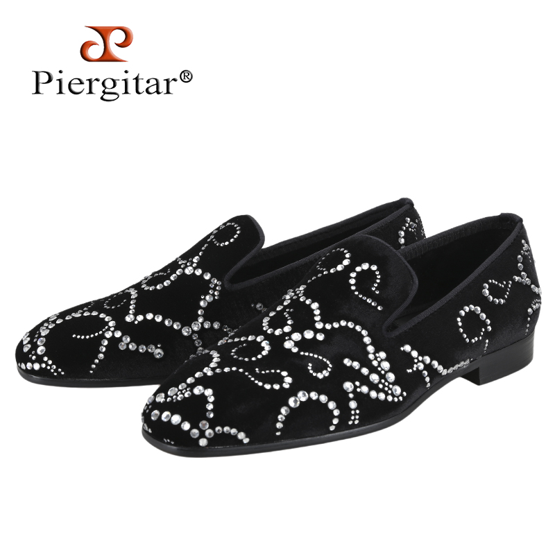 Men Shoes Red Bottom - Piergitar-Veludo Preto e Octodandelion Strass Mocassins
