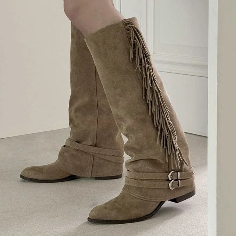 Mulheres joelho-botas altas bo - Chelsea Boots Suede avaliação e preço