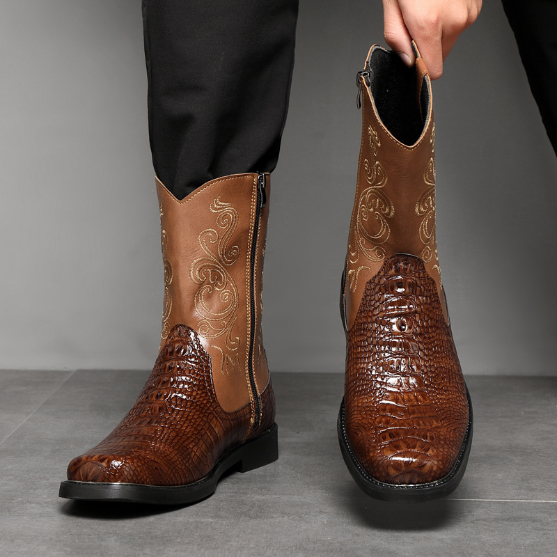 Botas de cowboy altas de largu - Men'S Shoes With Wide Toe Box avaliação e preço
