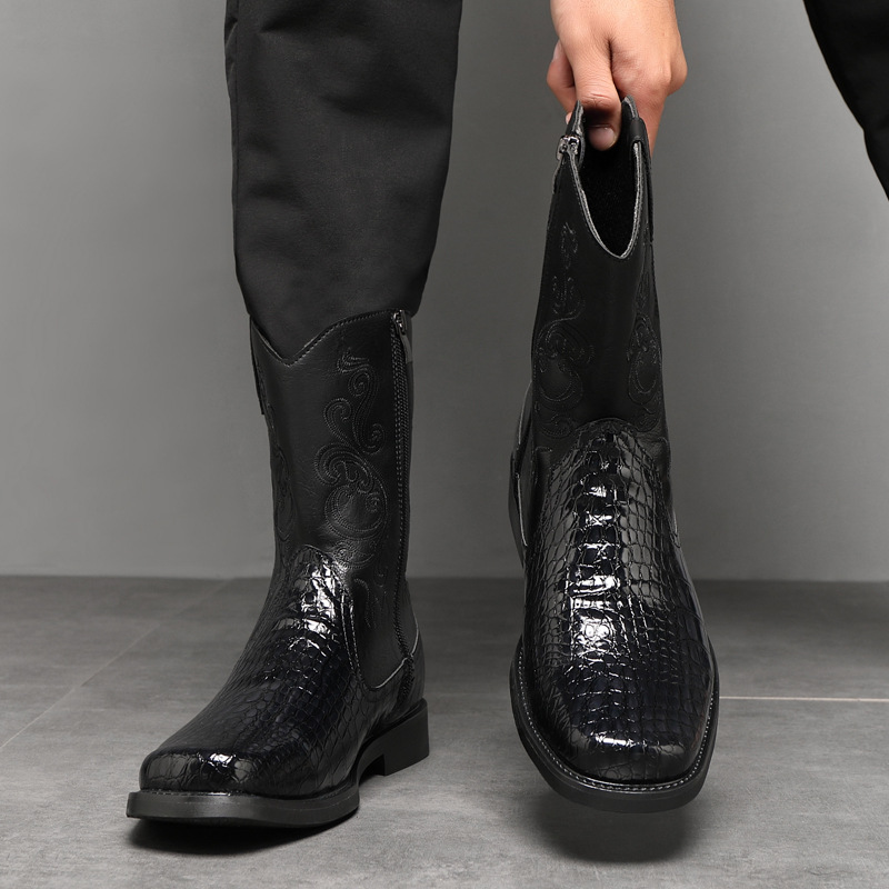 Botas de cowboy altas de largu - Men'S Shoes With Wide Toe Box avaliação e preço