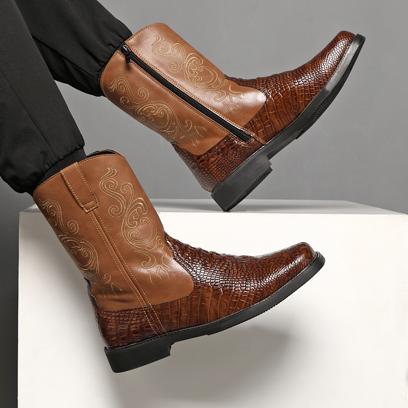 Botas de cowboy altas de largu - Men'S Shoes With Wide Toe Box avaliação e preço